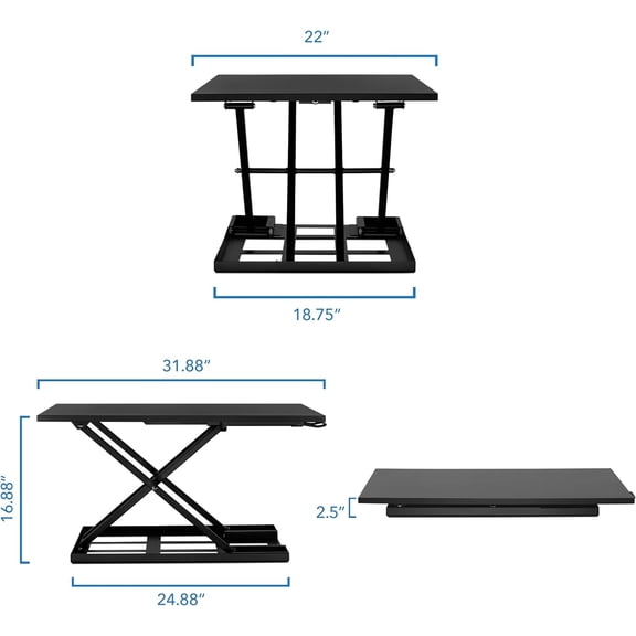 Standing Desk Converter 32" x 22" with Gas Spring Lift - Height Adjustable Sit Stand Riser for Home Office Ergonomic Workstation