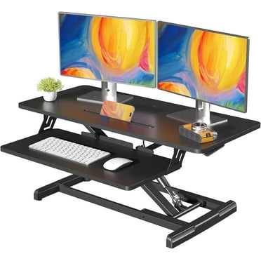 Standing Desk Converter, 35" Wide Height Adjustable Sit Stand Up Desk Riser with Keyboard Tray, Desktop Workstation Riser for Home Office Computer Laptop, Particle Board, Black