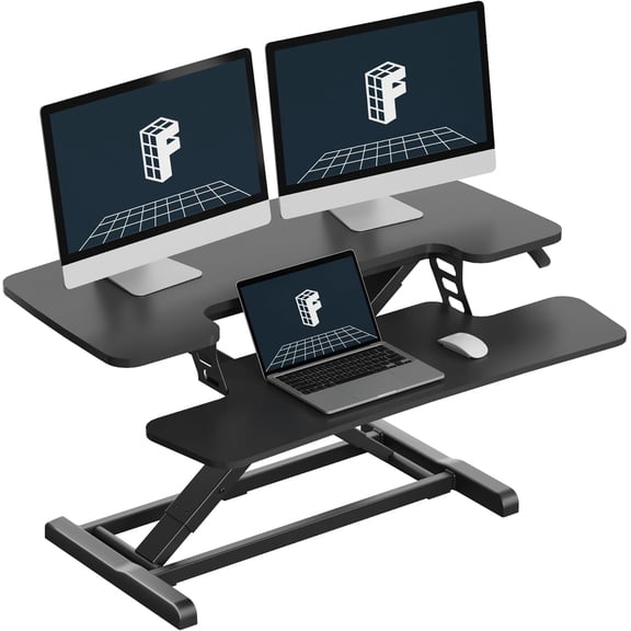 Standing Desk Converter 36" Desk Riser, Height Adjustable Desktop Riser Sit Stand Computer Workstation, Spacious Stand Up Desk Converter for Laptop Keyboard and Monitor Setup, Black