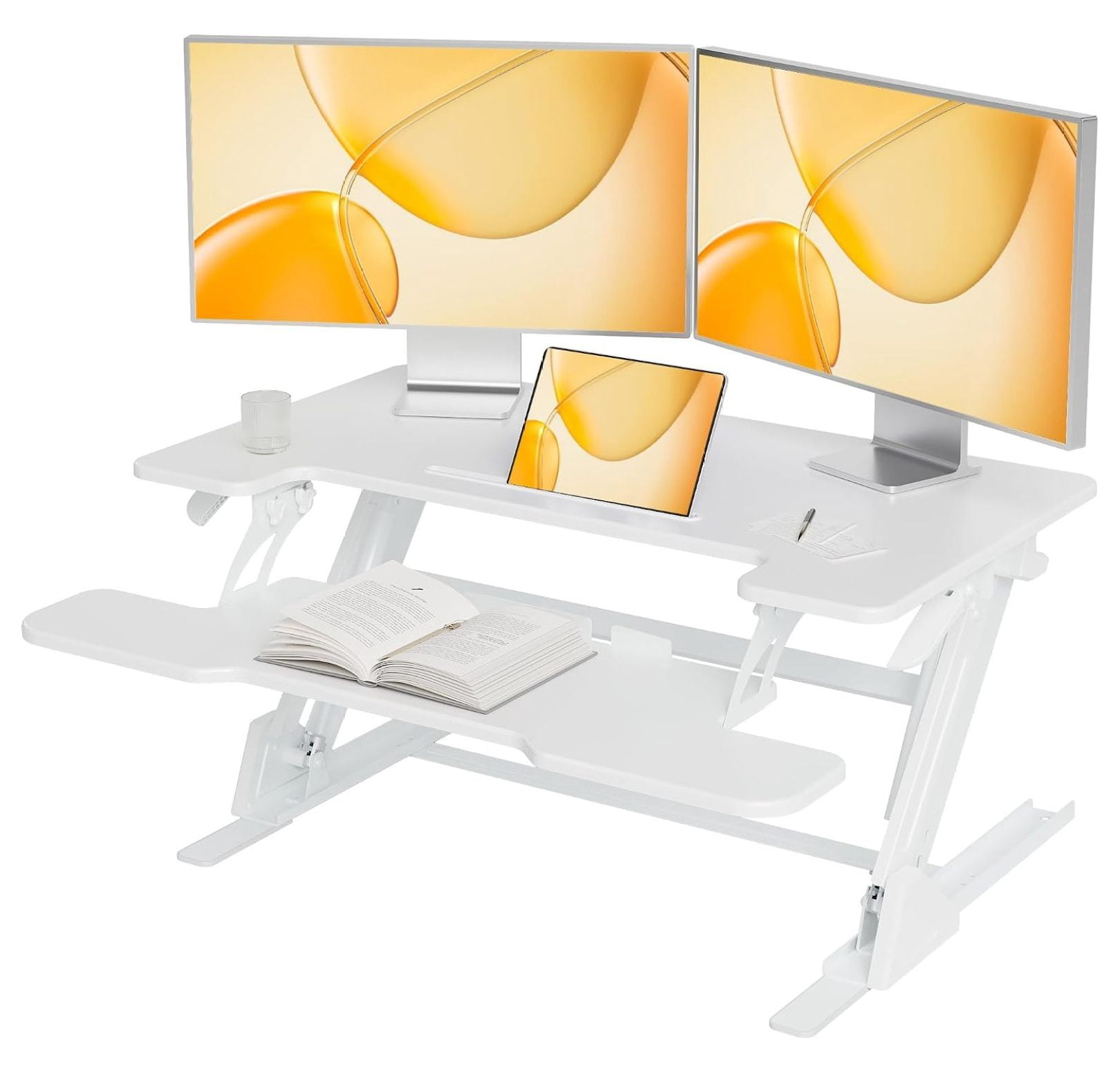 Ernomic Computer Keyboard Standing Desk Converter 36 Inch Height Adjustable Sit Stand Riser White ...
