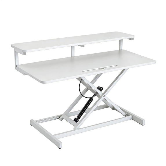 Standing Up Desk Converter 37" Height Adjustable Sit Stand Desk with Removable Keyboard Tray, Large Desk Riser Ergonomic Gas Spring Duals Monitor Workstation for Home Office