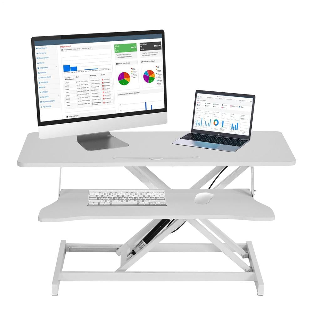 Standing Desk Converter 37 Inch Adjustable Sit to Stand Up Desk Workstation, MDF Wood, Ergonomic Desk Riser with Keyboard Tray, Desktop Riser for Home Office Computer Laptop