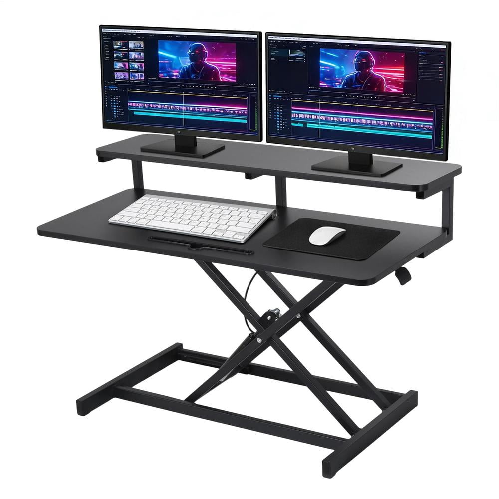 Standing Desk Converter - 37 Inch Adjustable Sit to Stand Up Desk Workstation, MDF Wood, Ergonomic Desk Riser with Keyboard Tray, Desktop Riser for Home Office Computer Laptop