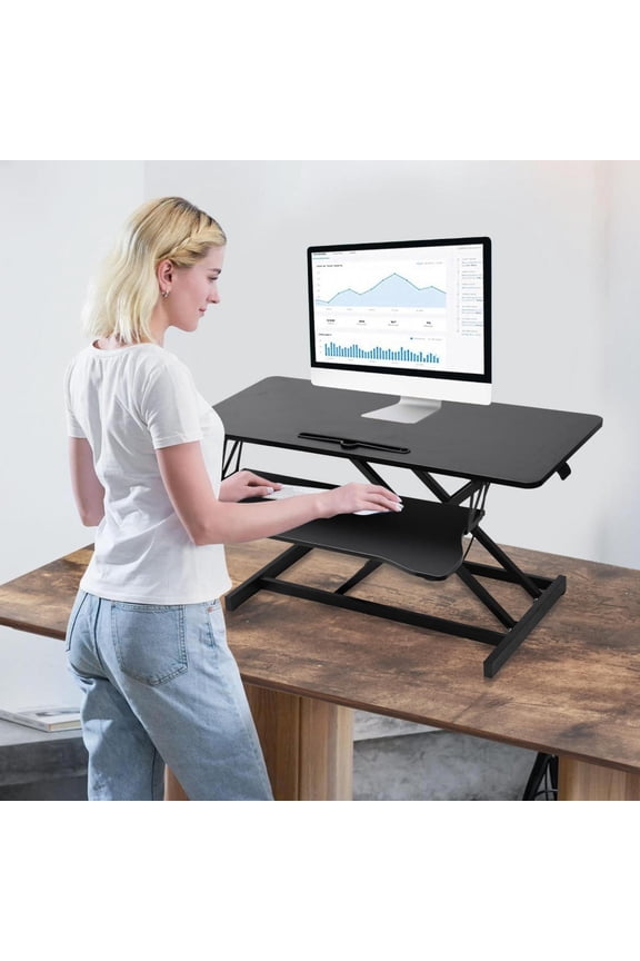 Standing Desk Converter, 37in Pneumatic Spring Laptop Workstation with Keyboard Tray (Black)
