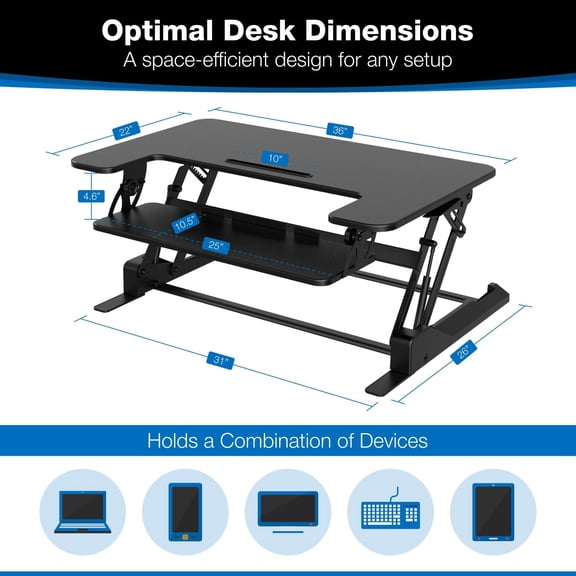 Standing Desk Converter - Height Adjustable Gas Spring Riser, Wide 36 Inch Sit Stand Workstation for Dual Monitors