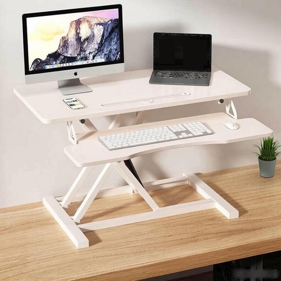 Standing Desk Converter Pneumatic Height Adjustable Sit to Stand Wide Keyboard Tray Dual Monitor Laptop Workstation 36 Inch
