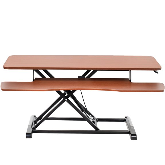 Standing Desk Converter with Adjustable Height 42 Inch Surface Dark Walnut
