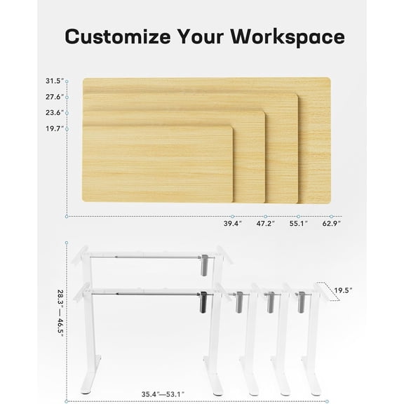 Standing Desk Frame,Electric Standing Desk Legs with Powerful Motor,Height-Adjustable Desk Frame with 176 lbs Max Load for Various Desktops,Stand up Desk Legs with 4 Memory Presets, Frame Only