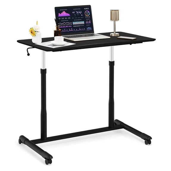 Standing Desk Mobile Height Adjustable, Compact Sit to Stand Desk with Lockable Casters, Rolling Laptop Table - Ergonomic Steel Frame for Home Office (Black)