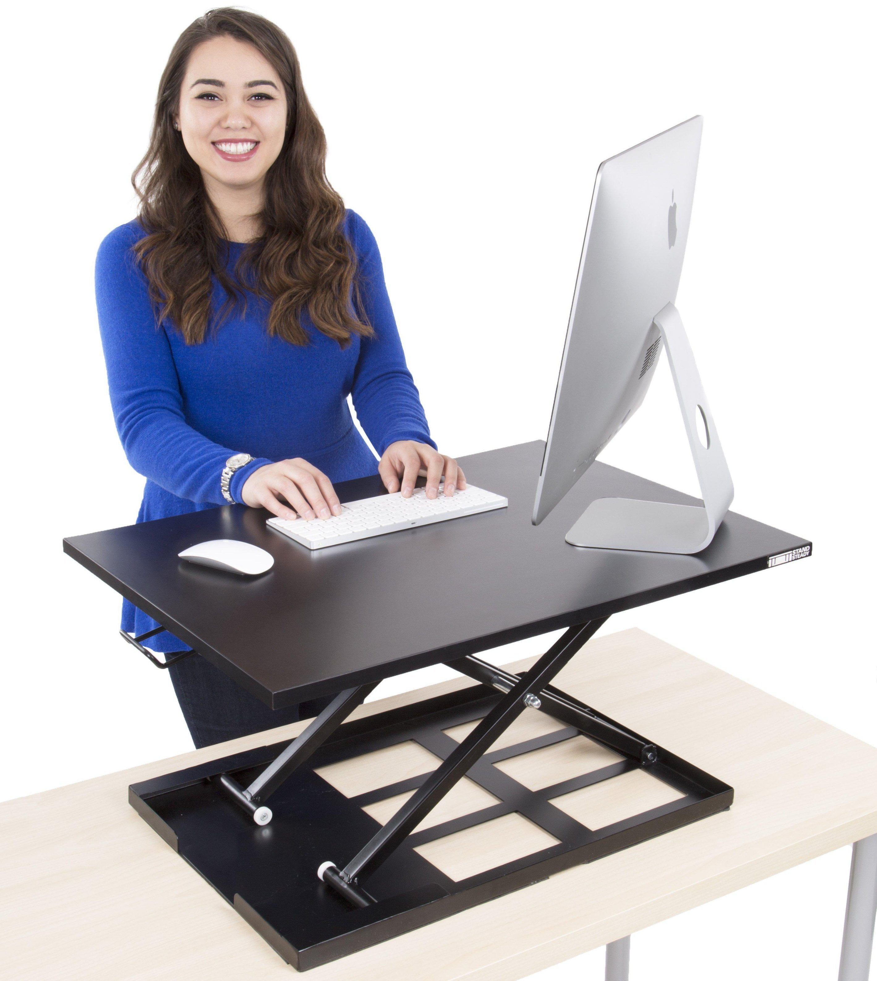 X-Elite Premier Corner Standing Desk Converter with Pneumatic Height  Adjustment – White – Stand Steady