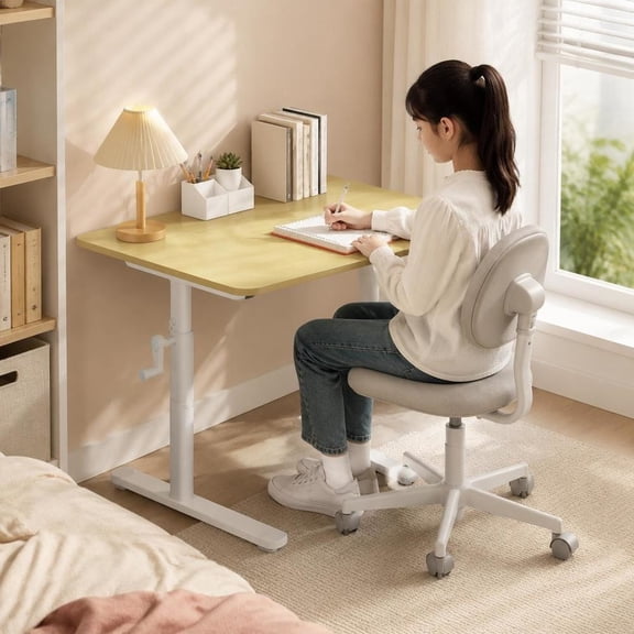 Standing Desk, height adjustable via manual crank, with double-column support, suitable for home office and study use
