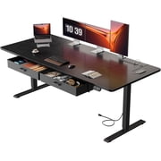 HLDIRECT Electric Standing Desk with 2 Drawers & Power Outlets & USB Ports, 71 31.5 inches Extra-Large Desktop Height Adjustable Desk with Storage, Sit Stand up Desk for Home Office, Black
