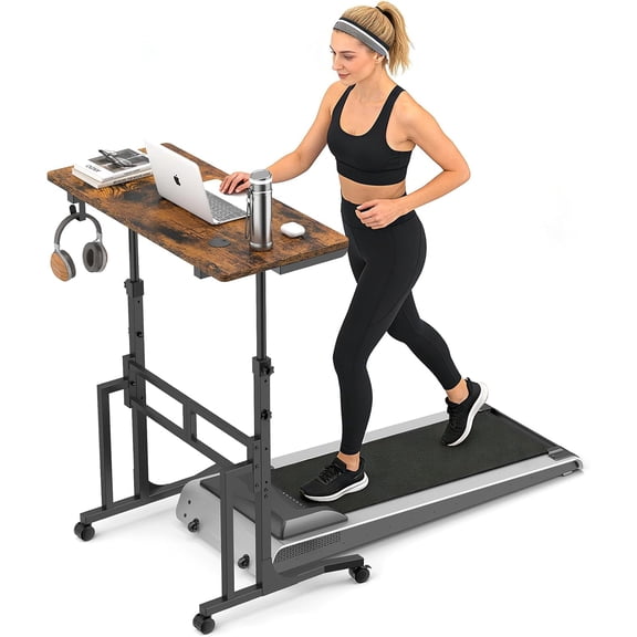 Standing Desk with Wheels, Adjustable Treadmill Desk, Rolling Bike Trainer Desk for Walking Pad Laptop, Phone Standing, Brown