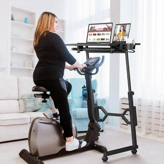 Small Standing Desk with Wheels, Portable Treadmill Desk, Rolling Desk Adjustable Height for Laptop, Mobile Standing Table for Walking Pad, Bedside Table