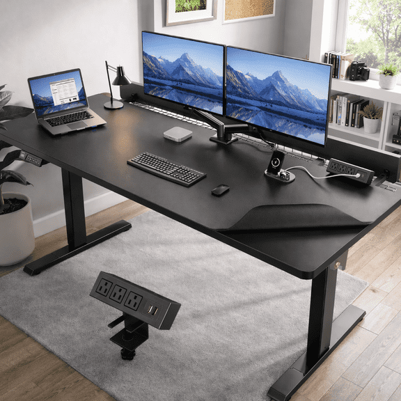 BrooveWave Electric Standing Desk Adjustable, 60''x30" Sit Stand Desk with Flip-Top Cable Management for Home Office