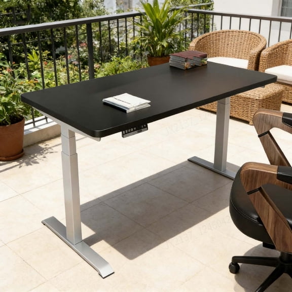 Standing Desks: 120cm X 60cm Large Standing Desk & Electric Desk for Modern Office & Study | White Frame & Black Desktop | Versatile Rising Table