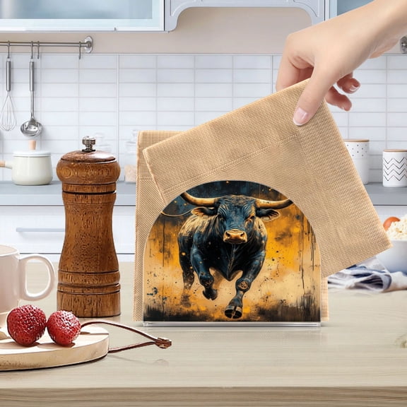 Standing Dining Table Napkin Holder, Napkin Holder for Table Kitchen Acrylic Paper Tissue Organization, A Bull Charging