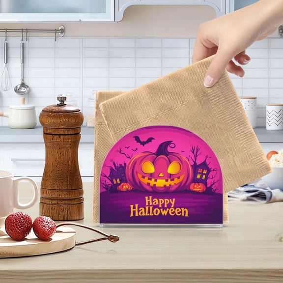 Standing Dining Table Napkin Holder, Napkin Holder for Table Kitchen Acrylic Paper Tissue Organization, A Cartoon Halloween Pumpkin
