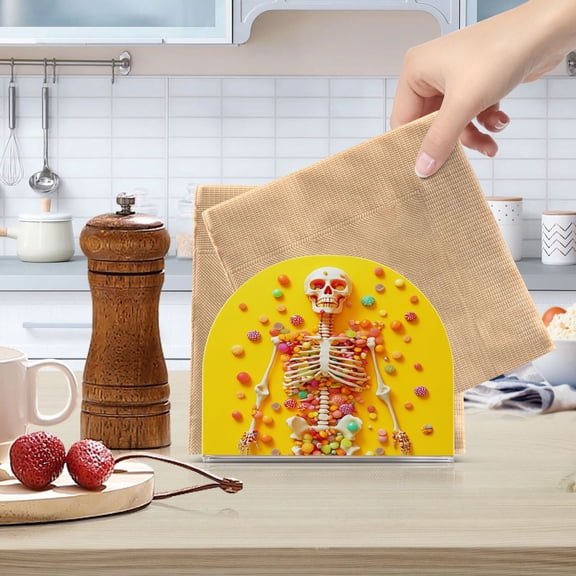 Standing Dining Table Napkin Holder, Napkin Holder for Table Kitchen Acrylic Paper Tissue Organization, A Skeleton Covered