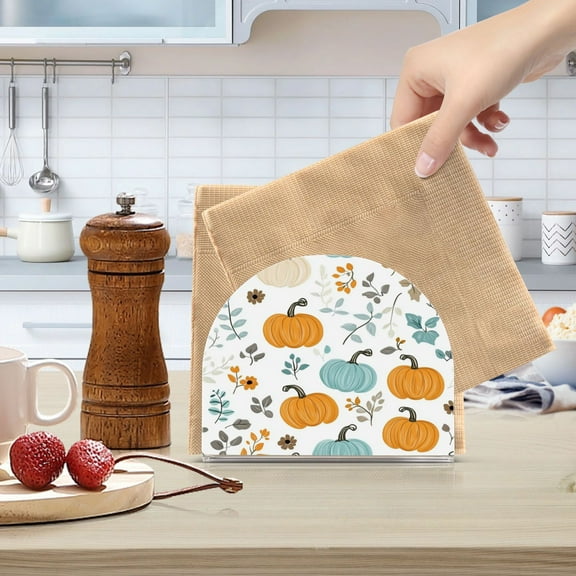 Standing Dining Table Napkin Holder, Napkin Holder for Table Kitchen Acrylic Paper Tissue Organization, Autumn Pumpkin Pattern