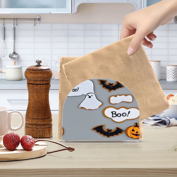 Standing Dining Table Napkin Holder, Napkin Holder for Table Kitchen Acrylic Paper Tissue Organization, Bat and Ghost