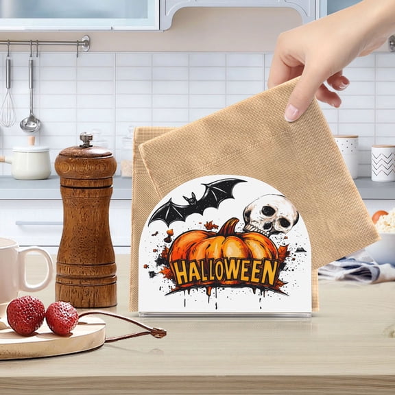 Standing Dining Table Napkin Holder, Napkin Holder for Table Kitchen Acrylic Paper Tissue Organization, Bat and Skull Elements