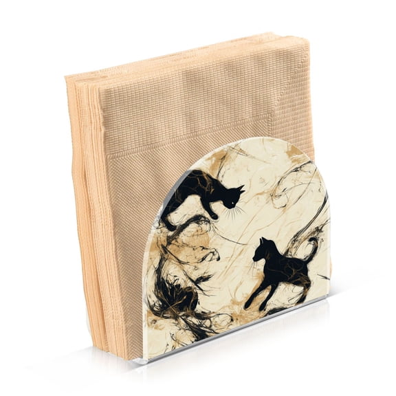 Standing Dining Table Napkin Holder, Napkin Holder for Table Kitchen Acrylic Paper Tissue Organization, Black Cat in Ink