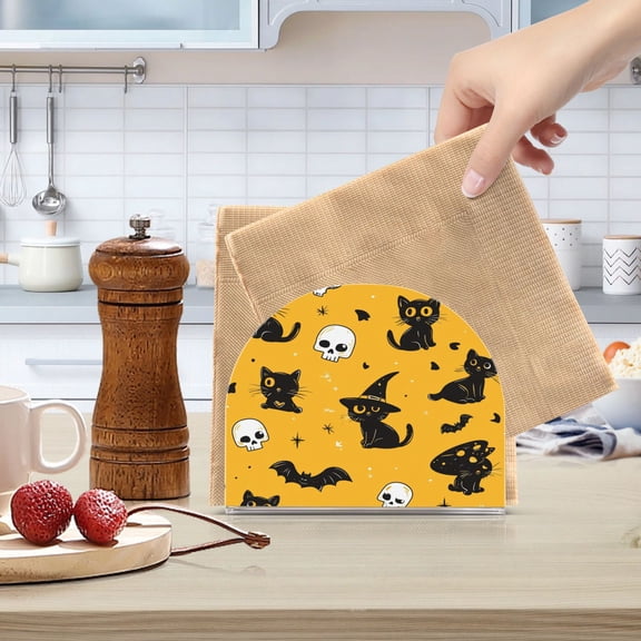 Standing Dining Table Napkin Holder, Napkin Holder for Table Kitchen Acrylic Paper Tissue Organization, Black Kitten and Skull