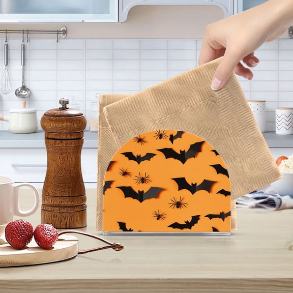 Standing Dining Table Napkin Holder, Napkin Holder for Table Kitchen Acrylic Paper Tissue Organization, Black Paper Bat Cutouts