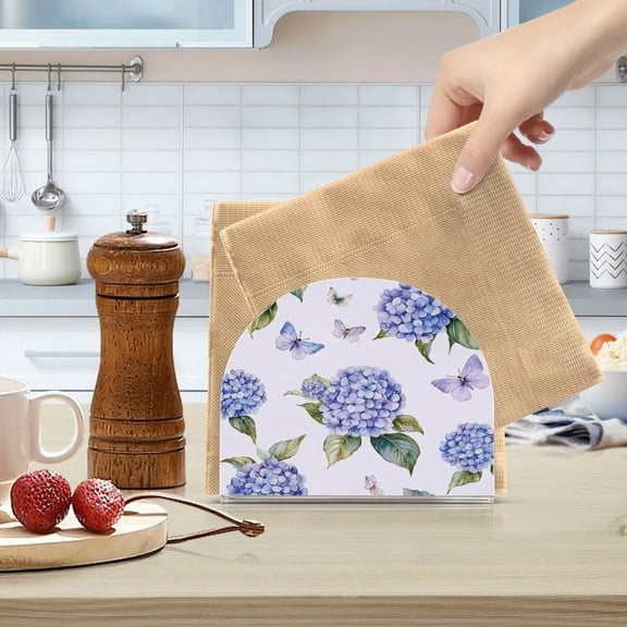 Standing Dining Table Napkin Holder, Napkin Holder for Table Kitchen Acrylic Paper Tissue Organization, Blue Hydrangea