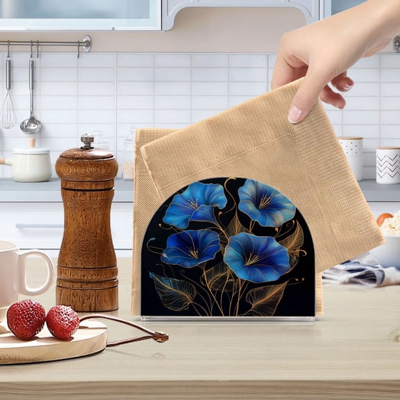 Standing Dining Table Napkin Holder, Napkin Holder for Table Kitchen Acrylic Paper Tissue Organization, Blue Morning Glory Flowers