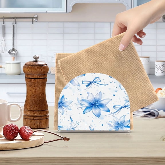 Standing Dining Table Napkin Holder, Napkin Holder for Table Kitchen Acrylic Paper Tissue Organization, Blue Pastel Flowers