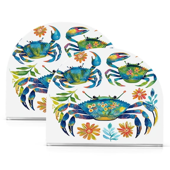 Standing Dining Table Napkin Holder, Napkin Holder for Table Kitchen Acrylic Paper Tissue Organization, Blue and Green Crabs
