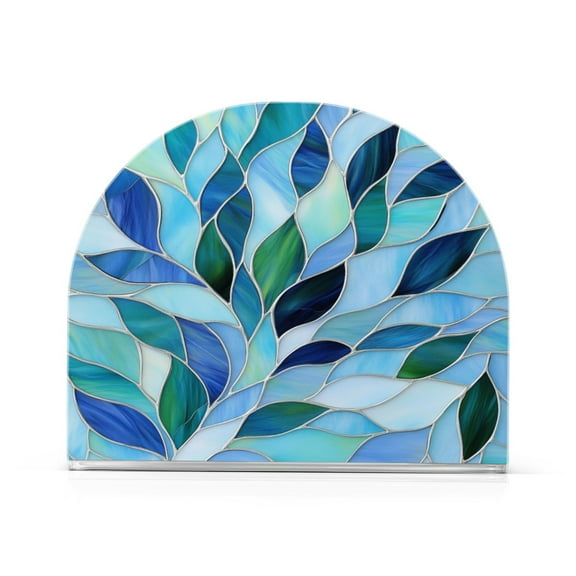 Standing Dining Table Napkin Holder, Napkin Holder for Table Kitchen Acrylic Paper Tissue Organization, Blue and Green Leaves