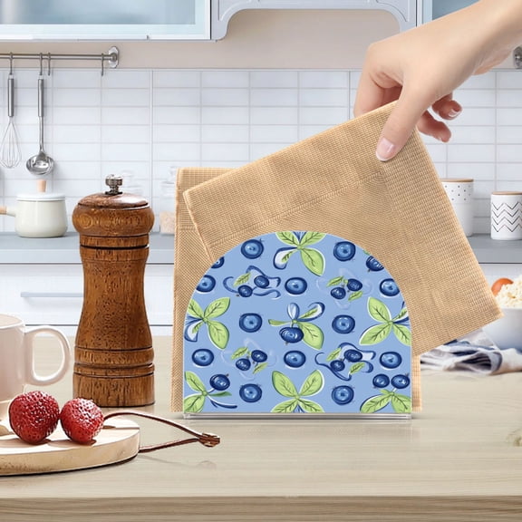 Standing Dining Table Napkin Holder, Napkin Holder for Table Kitchen Acrylic Paper Tissue Organization, Blueberry and Ribbon