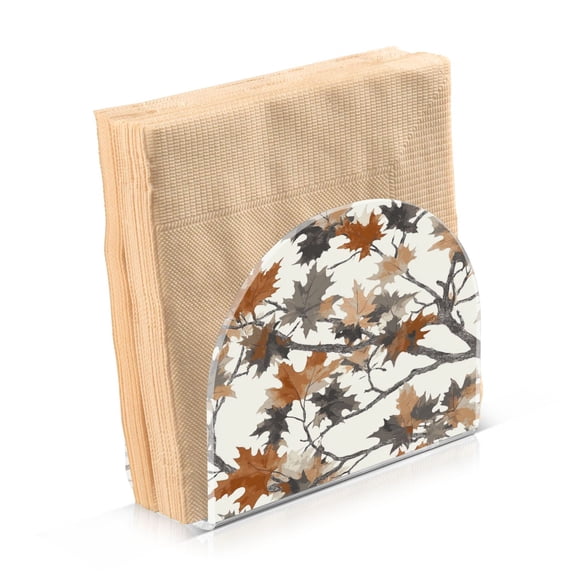 Standing Dining Table Napkin Holder, Napkin Holder for Table Kitchen Acrylic Paper Tissue Organization, Brown Leaves Pattern