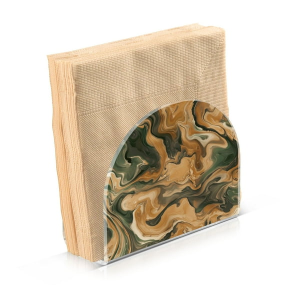 Standing Dining Table Napkin Holder, Napkin Holder for Table Kitchen Acrylic Paper Tissue Organization, Brown and Green Swirl