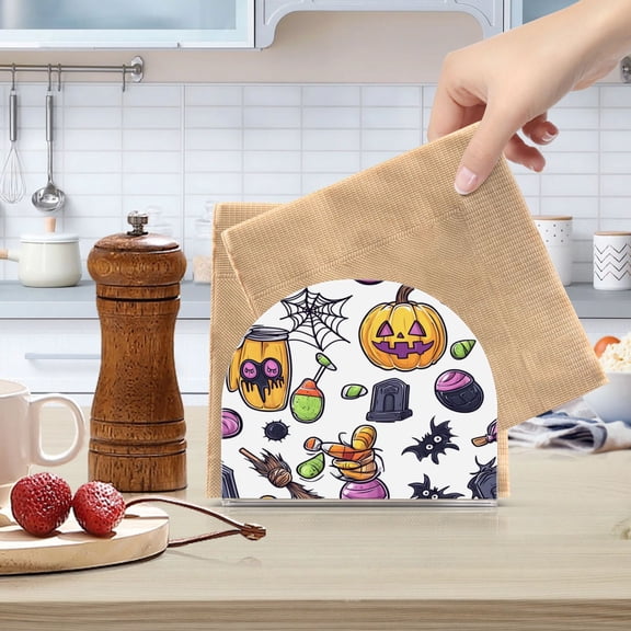 Standing Dining Table Napkin Holder, Napkin Holder for Table Kitchen Acrylic Paper Tissue Organization, Cartoon Halloween Elemental