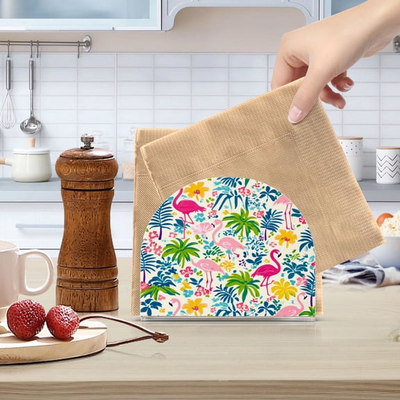Standing Dining Table Napkin Holder, Napkin Holder for Table Kitchen Acrylic Paper Tissue Organization, Colorful Flamingo Pattern