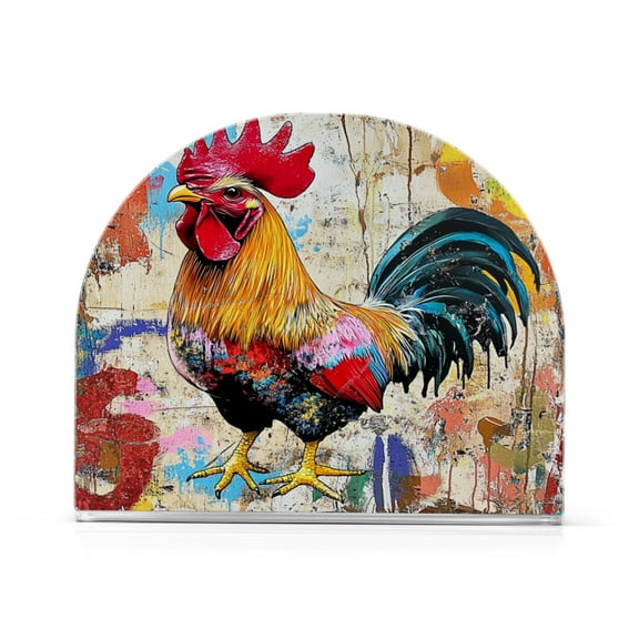 Standing Dining Table Napkin Holder, Napkin Holder for Table Kitchen Acrylic Paper Tissue Organization, Colorful Rooster