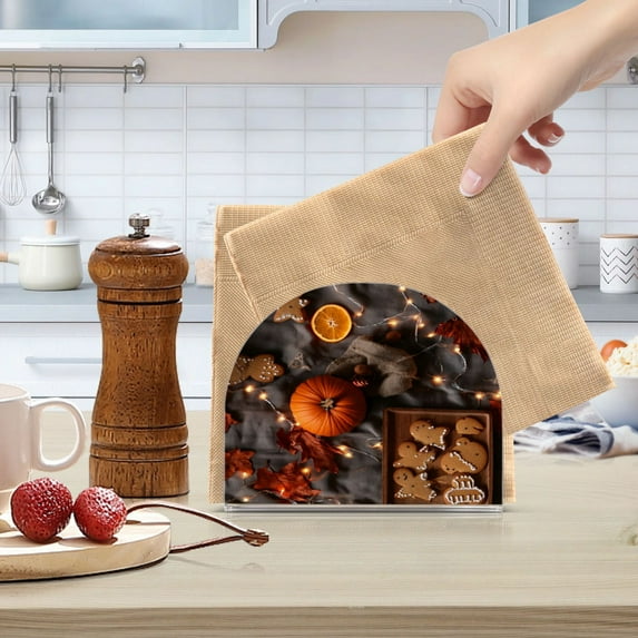 Standing Dining Table Napkin Holder, Napkin Holder for Table Kitchen Acrylic Paper Tissue Organization, Cookies and Pumpkin