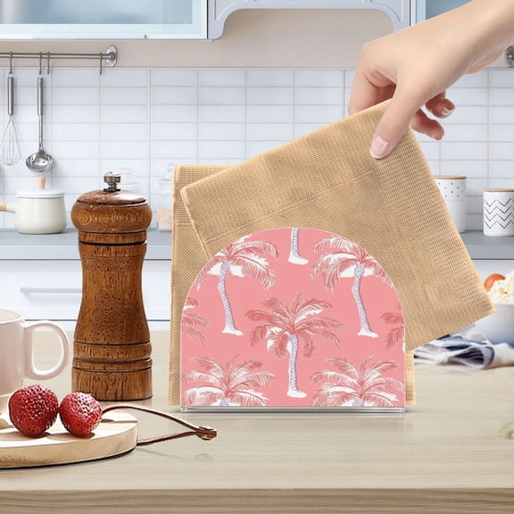 Standing Dining Table Napkin Holder, Napkin Holder for Table Kitchen Acrylic Paper Tissue Organization, Coral Pink Palm Tree