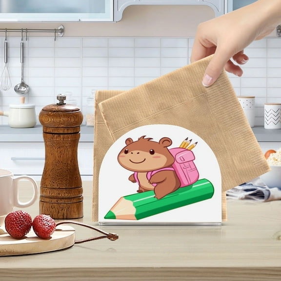 Standing Dining Table Napkin Holder, Napkin Holder for Table Kitchen Acrylic Paper Tissue Organization, Cute Brown Capibara