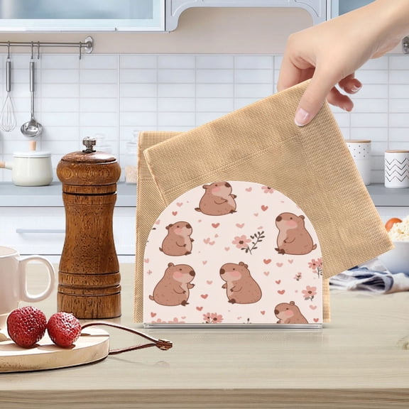 Standing Dining Table Napkin Holder, Napkin Holder for Table Kitchen Acrylic Paper Tissue Organization, Cute Capybaras