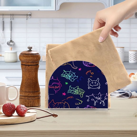 Standing Dining Table Napkin Holder, Napkin Holder for Table Kitchen Acrylic Paper Tissue Organization, Cute Cartoon Cat Spider Web
