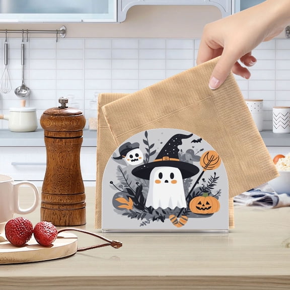 Standing Dining Table Napkin Holder, Napkin Holder for Table Kitchen Acrylic Paper Tissue Organization, Cute Cartoon Witch and Ghost Character