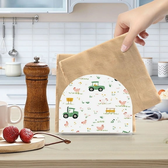 Standing Dining Table Napkin Holder, Napkin Holder for Table Kitchen Acrylic Paper Tissue Organization, Cute Farmyard Pattern