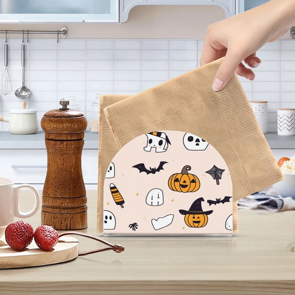 Standing Dining Table Napkin Holder, Napkin Holder for Table Kitchen Acrylic Paper Tissue Organization, Cute Halloween Icons Pattern
