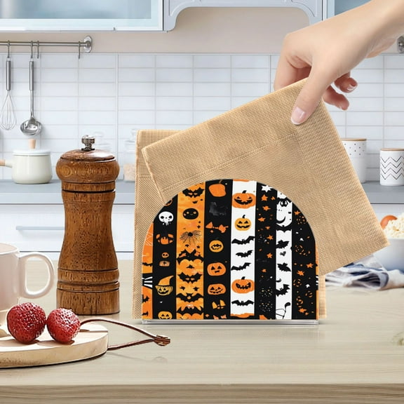 Standing Dining Table Napkin Holder, Napkin Holder for Table Kitchen Acrylic Paper Tissue Organization, Cute Halloween Ribbon