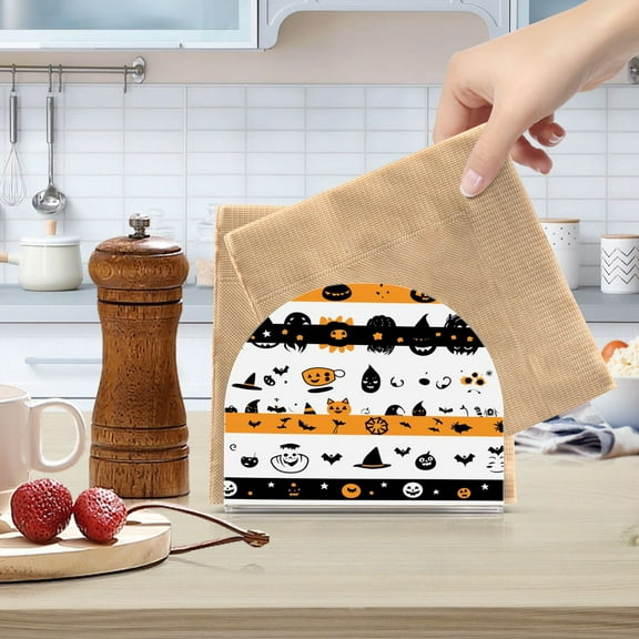 Standing Dining Table Napkin Holder, Napkin Holder for Table Kitchen Acrylic Paper Tissue Organization, Cute Halloween Ribbons